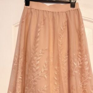 Metro Wear Blush A-Line Skirt with Leaf Embroidery